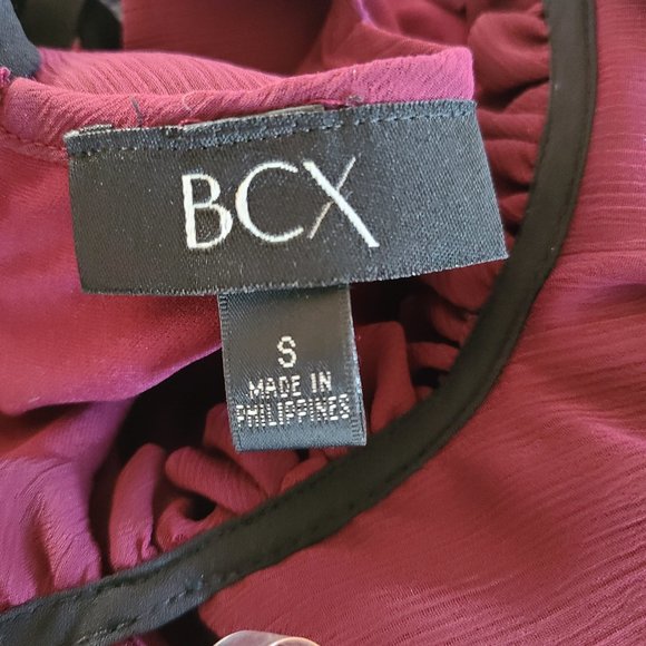 BCX Ruffle Halter Top, Burgundy, Size S - Picture 3 of 3